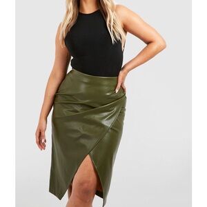 Olive Green Faux Leather Skirt